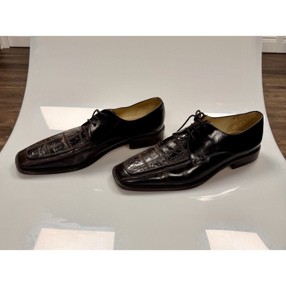 Steve Harvey Sinclair Croc Embossed Leather Derby Shoes Brown Mens 10.5